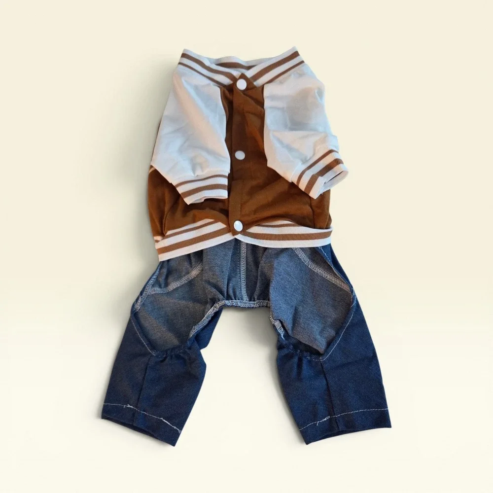 Pet Varsity Jacket Jumpsuit Speed Limit 50 Brown Denim Dog‎ Cat XL